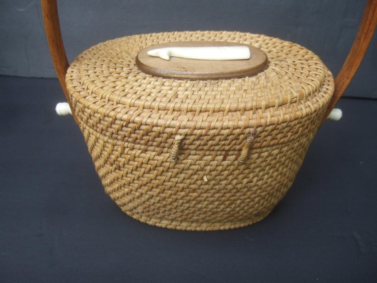 Nantucket Style Wicker Resin Whale Basket Handbag Circa 1980s at