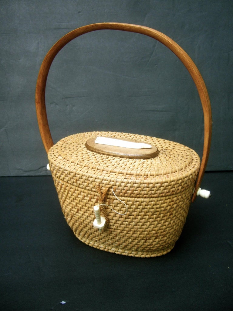 Nantucket Style Wicker Resin Whale Basket Handbag Circa 1980s at