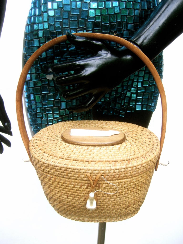 Nantucket Style Wicker Resin Whale Basket Handbag Circa 1980s at