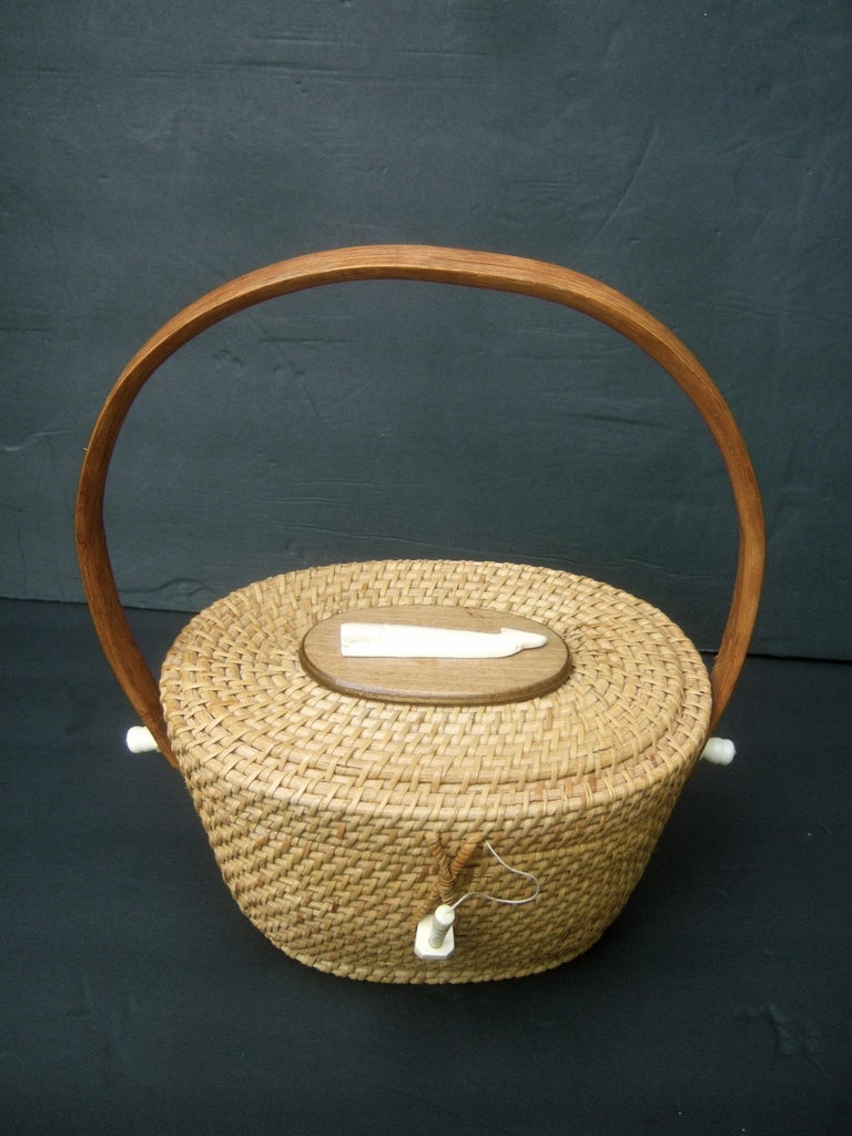 Nantucket Style Wicker Resin Whale Basket Handbag Circa 1980s at