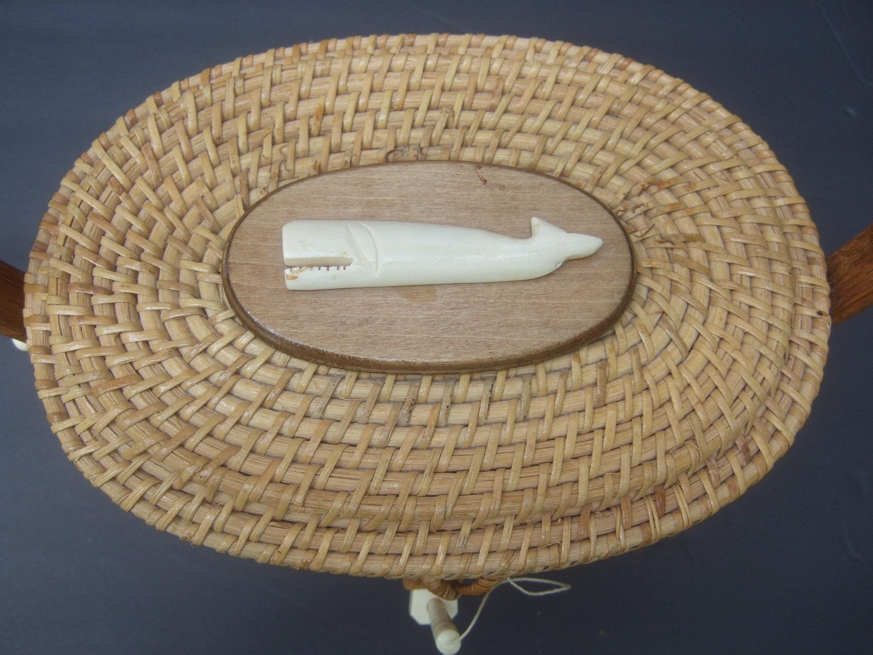 Women's Nantucket Style Wicker Resin Whale Basket Handbag Circa 1980s
