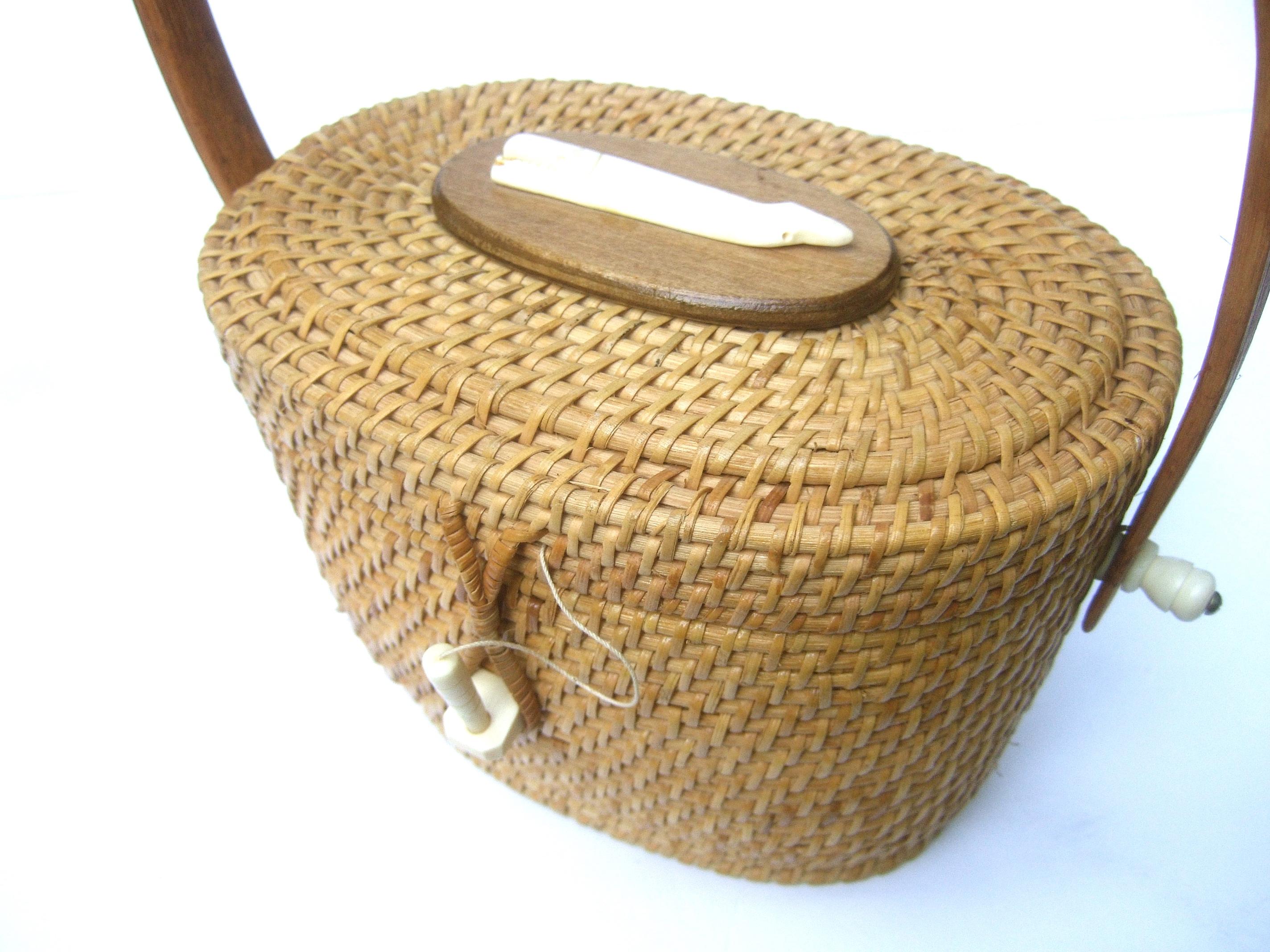 Nantucket Style Wicker Resin Whale Basket Handbag Circa 1980s 1