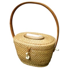 Retro Nantucket Style Wicker Resin Whale Basket Handbag Circa 1980s