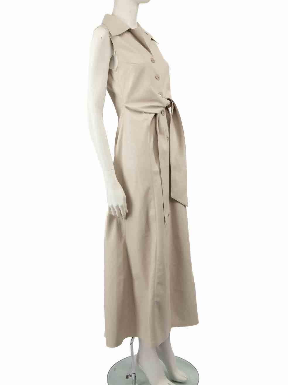 CONDITION is Very good. Hardly any visible wear to dress is evident on this used NANUSHKA designer resale item.
 
 
 
 Details
 
 
 Beige
 
 Vegan leather
 
 Midi dress
 
 Front button up closure
 
 Sleeveless
 
 V neckline
 
 Tie knot belted
 
 
 
