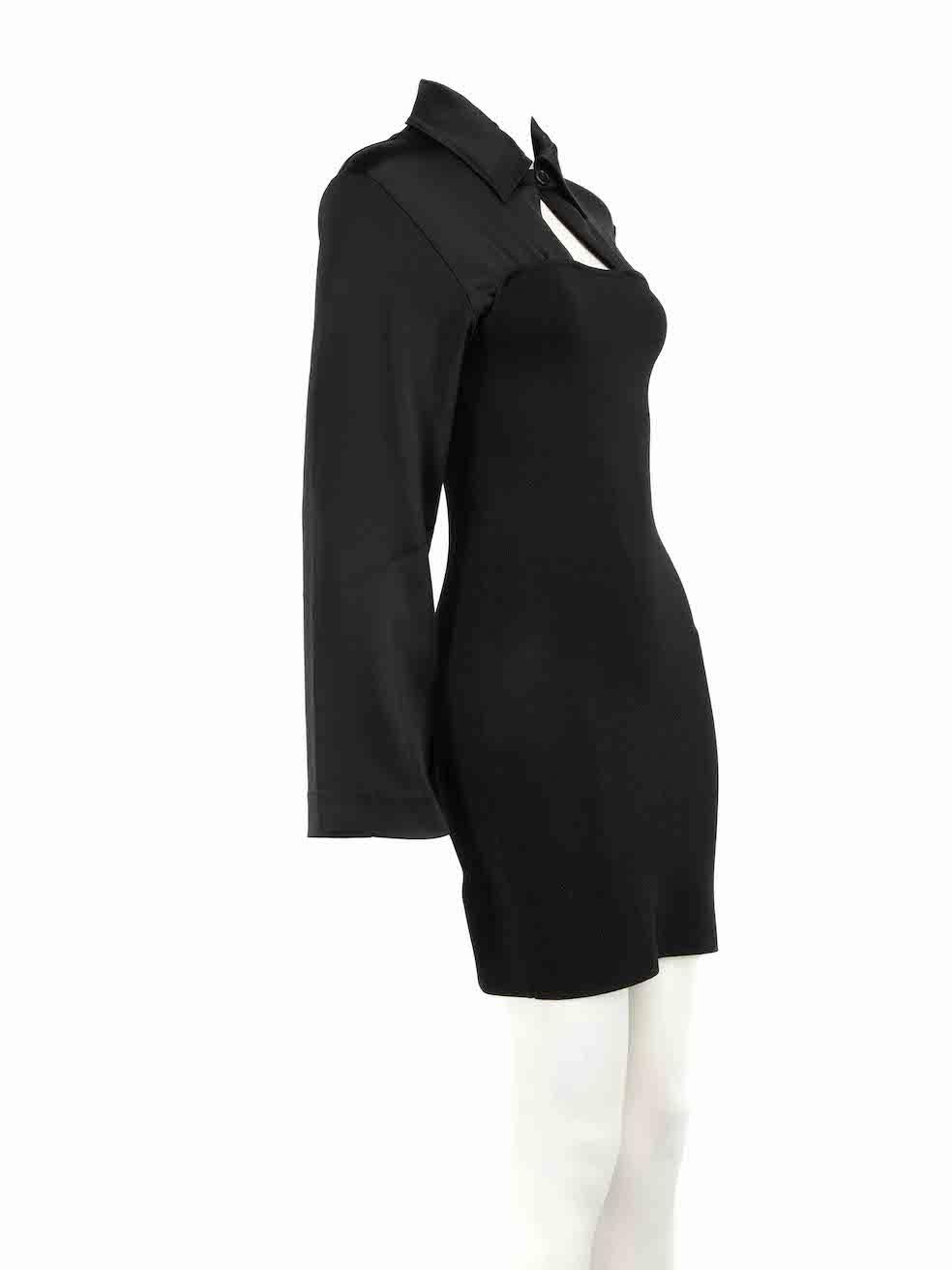 CONDITION is Never worn. No visible wear to dress is evident on this new NANUSHKA designer resale item.
 
 Details
 Black
 Synthetic
 Bodycon dress
 Mini
 Long sleeves
 Buttoned cuffs
 Button fastening
 
 
 Made in Hungary
 
 Composition
 78%