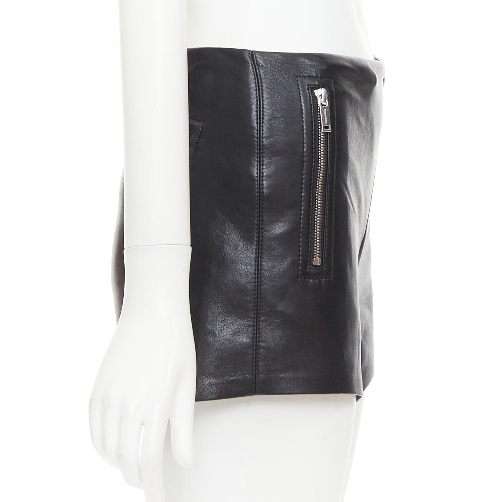 NANUSHKA black faux leather diagonal zip short mini biker shorts XXS In Excellent Condition For Sale In Hong Kong, NT