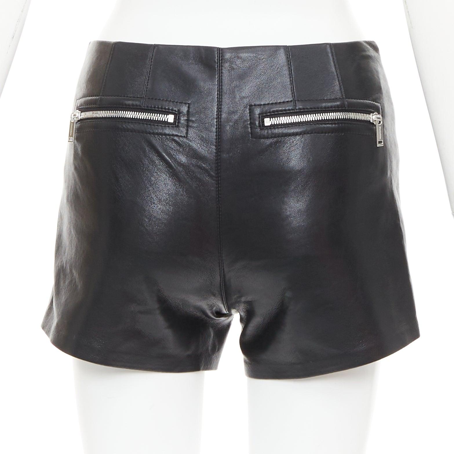 Women's NANUSHKA black faux leather diagonal zip short mini biker shorts XXS For Sale