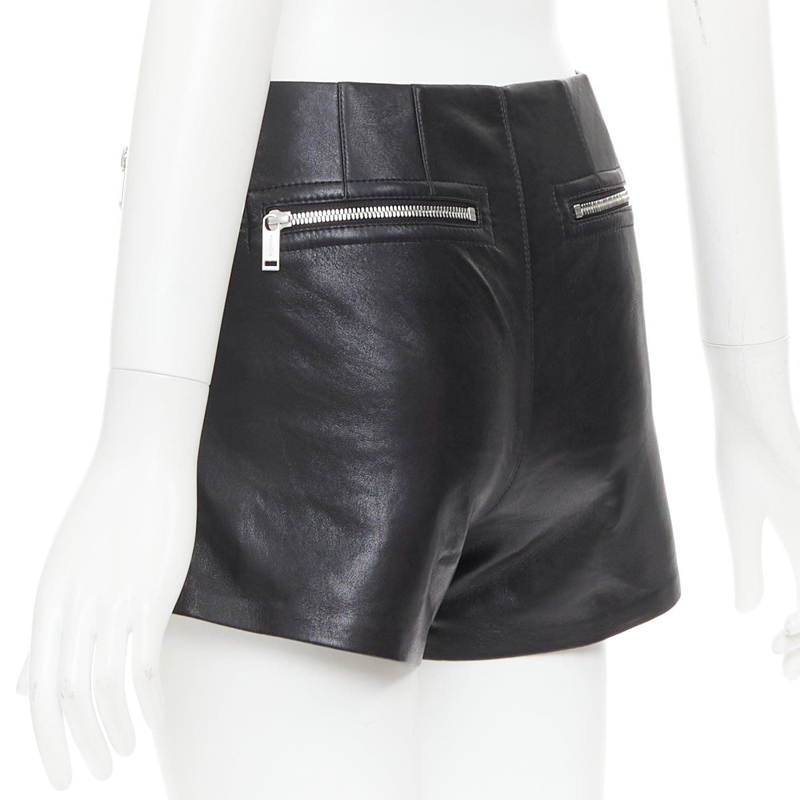 NANUSHKA black faux leather diagonal zip short mini biker shorts XXS For Sale 1
