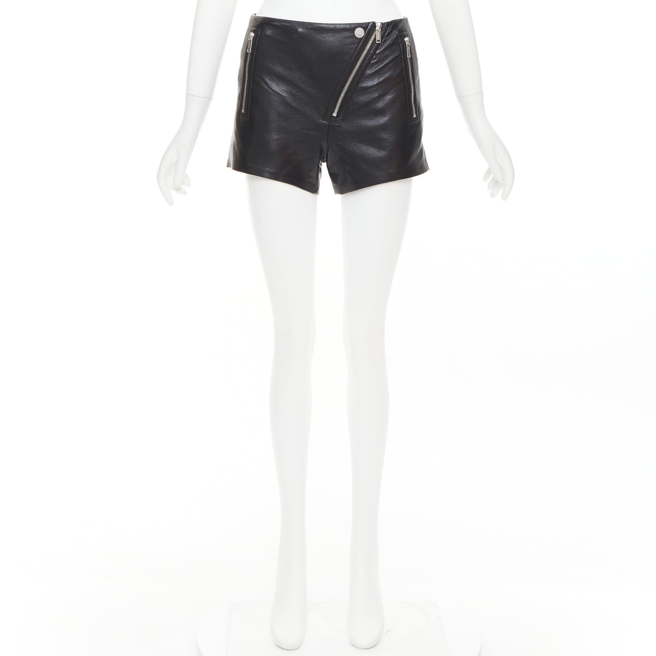NANUSHKA black faux leather diagonal zip short mini biker shorts XXS For Sale 4