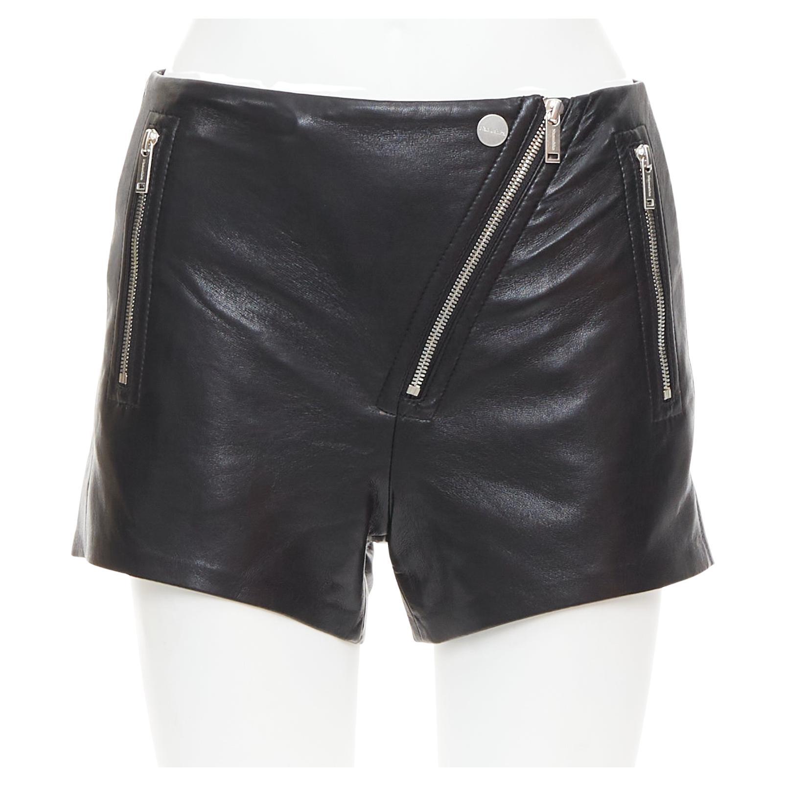 NANUSHKA black faux leather diagonal zip short mini biker shorts XXS