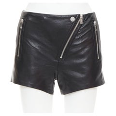 NANUSHKA black faux leather diagonal zip short mini biker shorts XXS