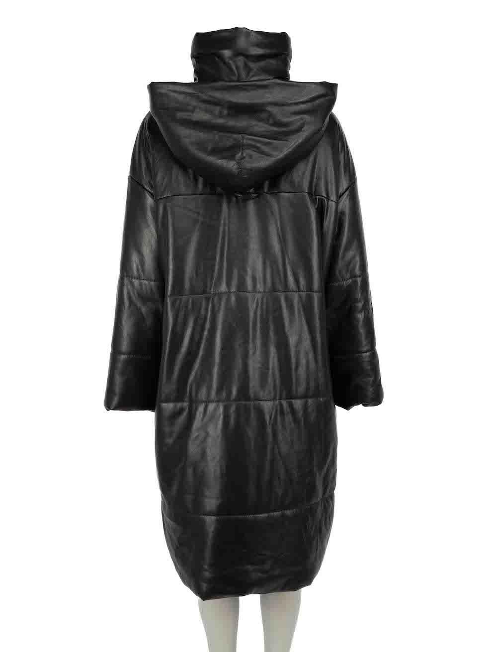 NANUSHKA Black Faux Leather Hooded Puffer Coat Size S In New Condition In London, GB