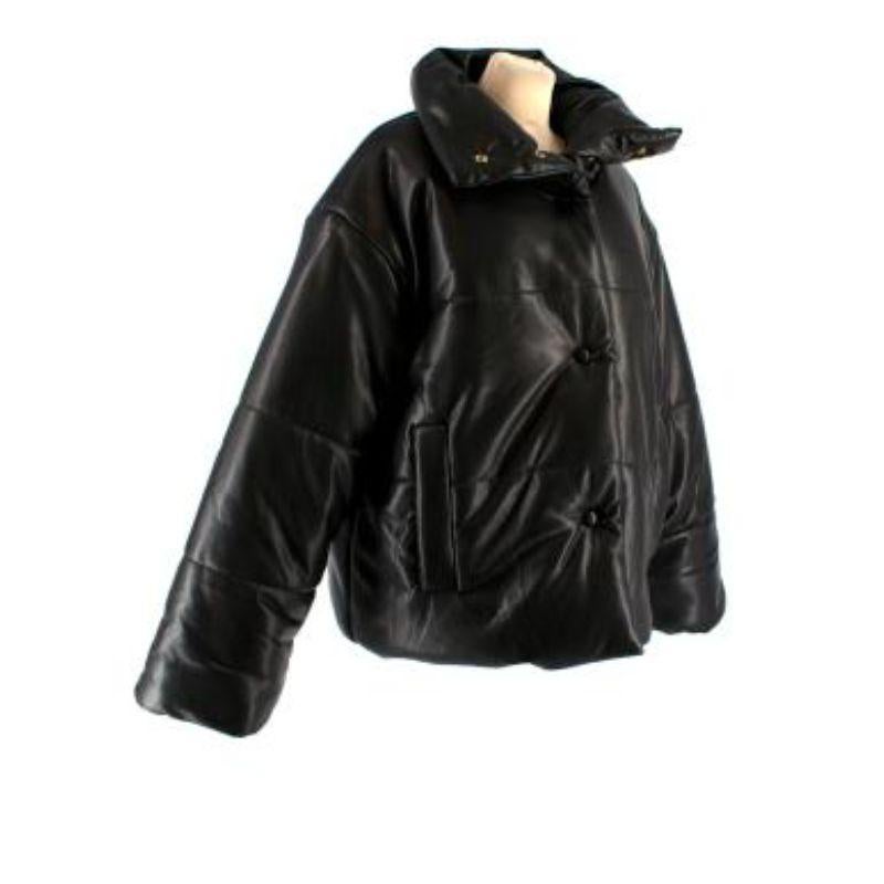 Nanushka Black Hide Vegan Leather Puffer Jacket In Excellent Condition For Sale In London, GB