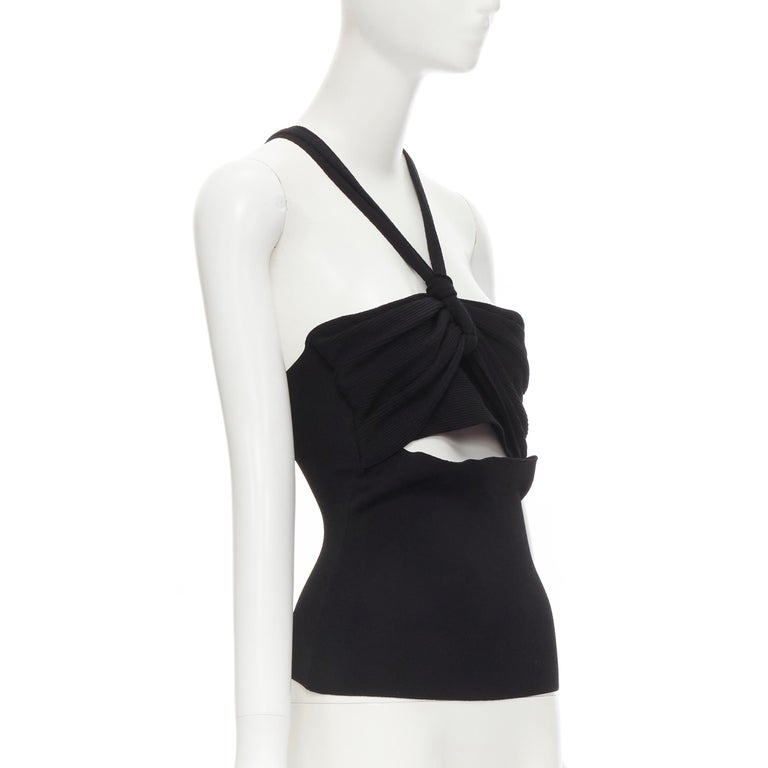 NANUSHKA black twist V strap cut out under bust knitted woven stretch