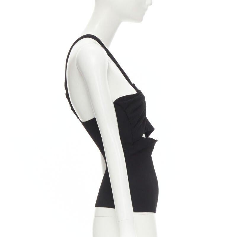 NANUSHKA black twist V strap cut out under bust knitted woven stretch top S In Excellent Condition For Sale In Hong Kong, NT