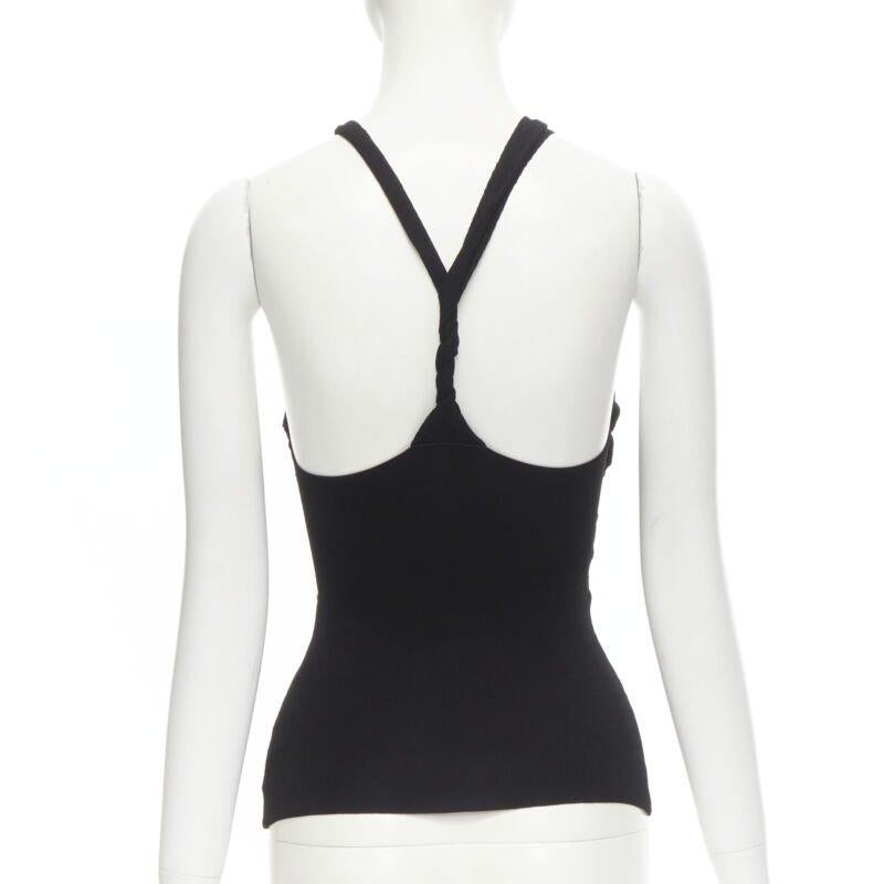Women's NANUSHKA black twist V strap cut out under bust knitted woven stretch top S For Sale