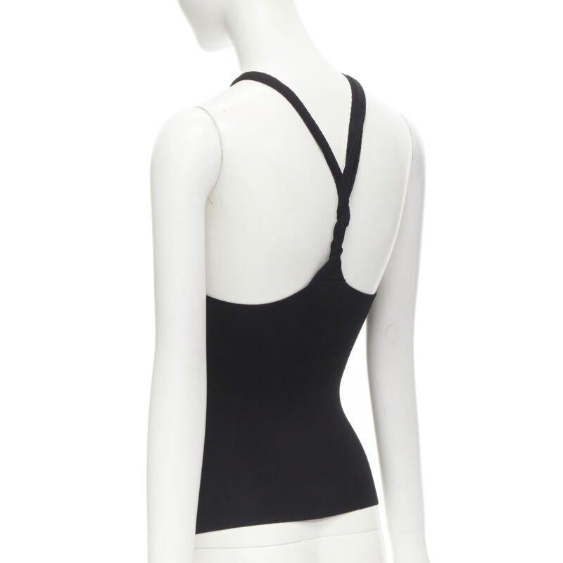 NANUSHKA black twist V strap cut out under bust knitted woven stretch top S For Sale 1