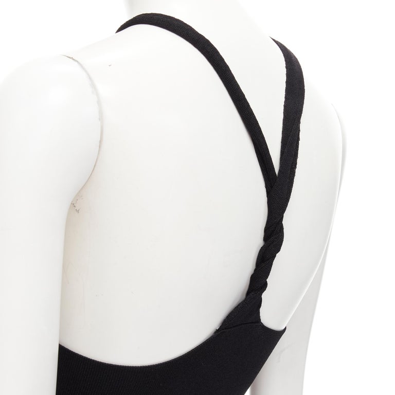 NANUSHKA black twist V strap cut out under bust knitted woven stretch