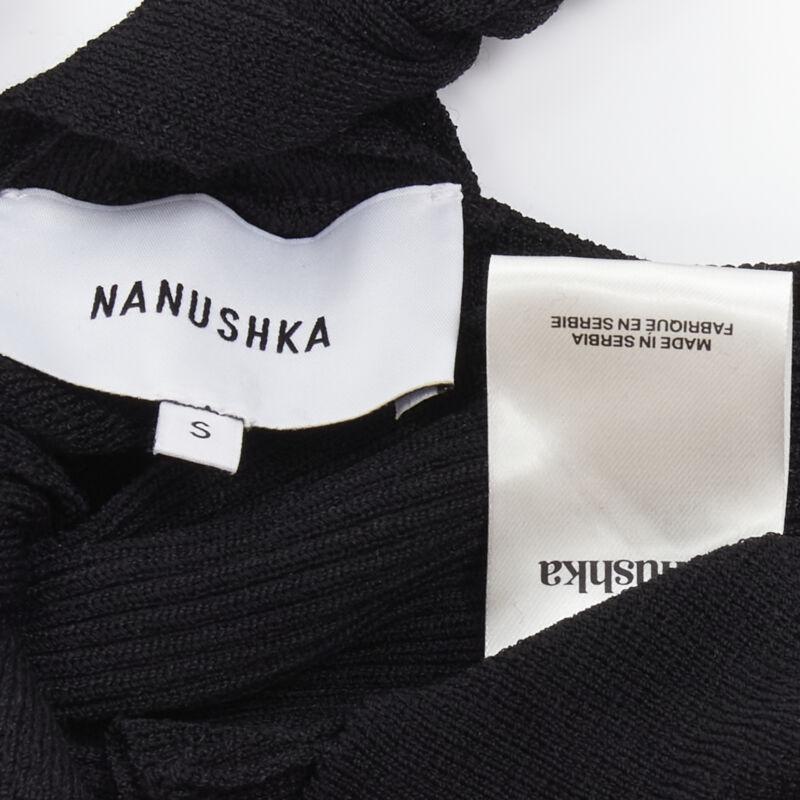 NANUSHKA black twist V strap cut out under bust knitted woven stretch top S For Sale 3