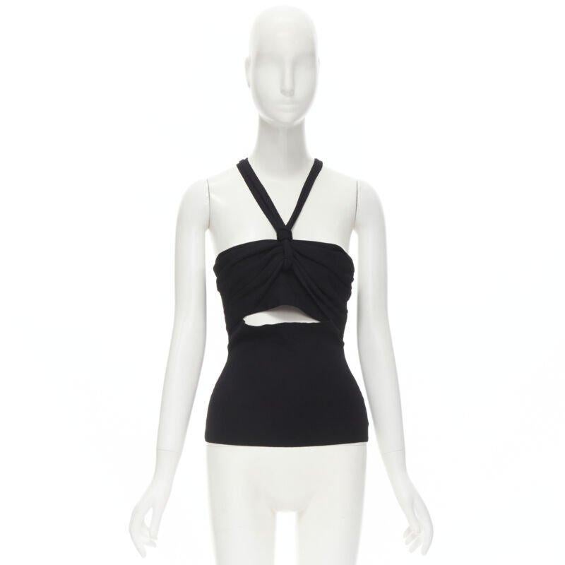 NANUSHKA black twist V strap cut out under bust knitted woven stretch top S For Sale 4