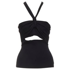 NANUSHKA black twist V strap cut out under bust knitted woven stretch top S