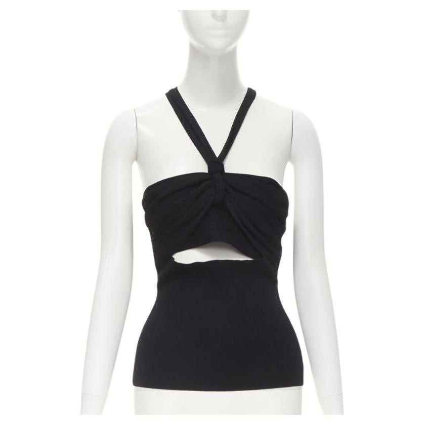 NANUSHKA black twist V strap cut out under bust knitted woven stretch top S For Sale