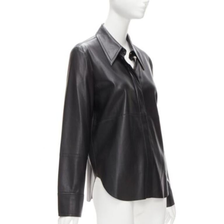 NANUSHKA camisa negra de manga larga con tapeta oculta de piel vegana S Negro en venta