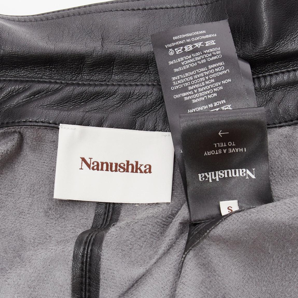 NANUSHKA black vegan leather hidden placket long sleeve shirt S For Sale 4