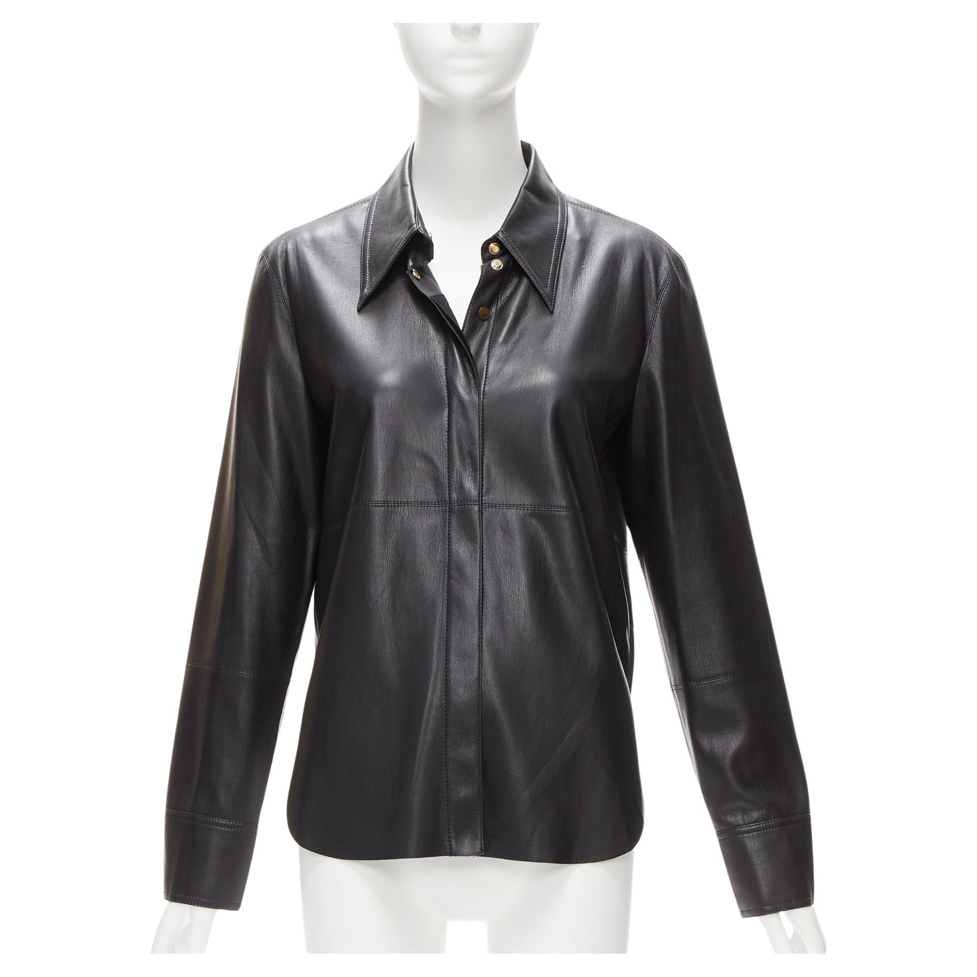 NANUSHKA black vegan leather hidden placket long sleeve shirt S For Sale