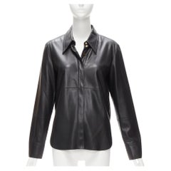 NANUSHKA black vegan leather hidden placket long sleeve shirt S