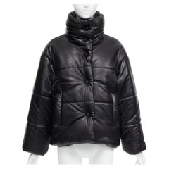 NANUSHKA black vegan leather oversized high neck puffer jacket XS