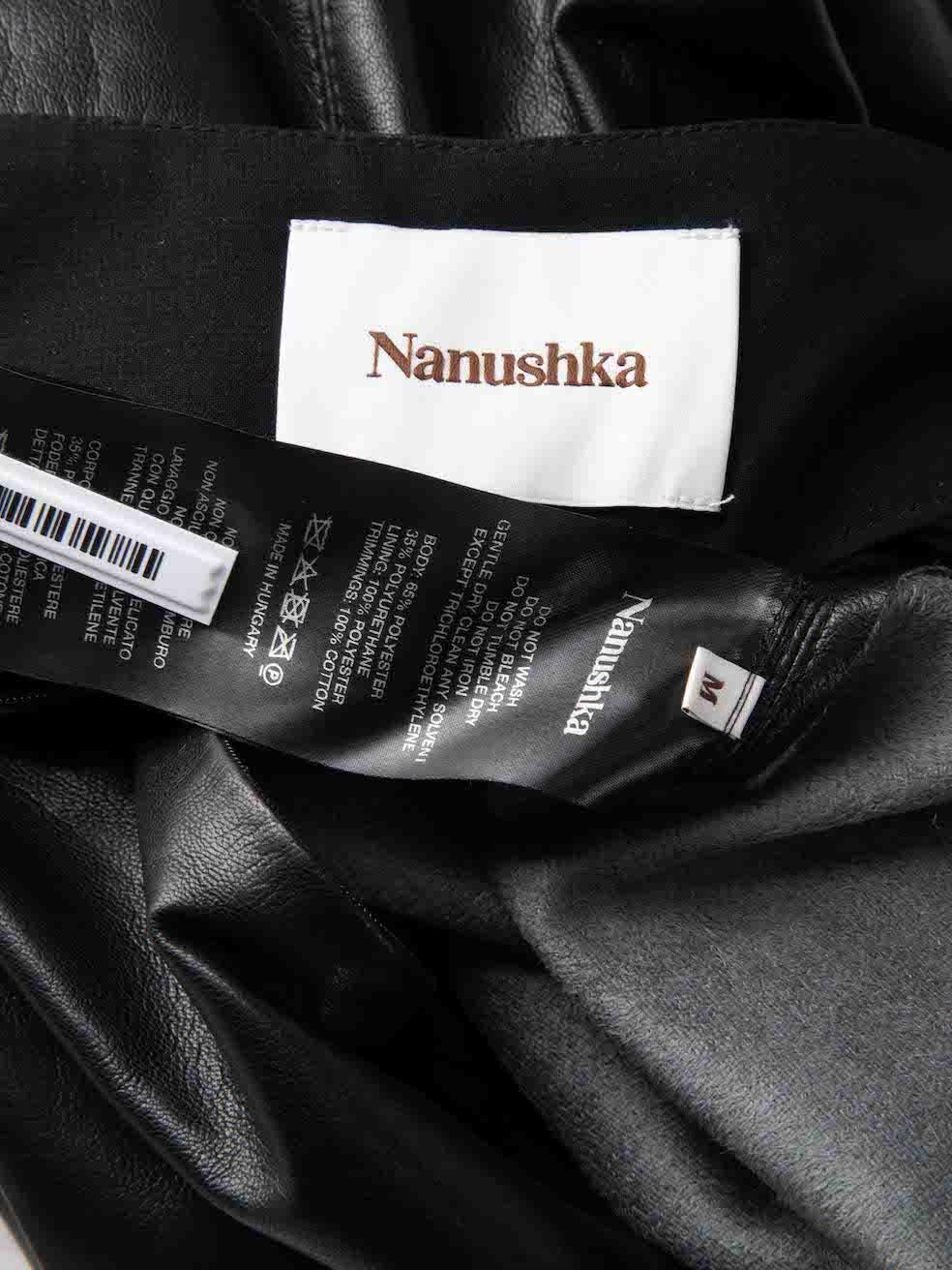 Women's NANUSHKA Black Vegan Leather Ruched Mini Skirt Size M For Sale