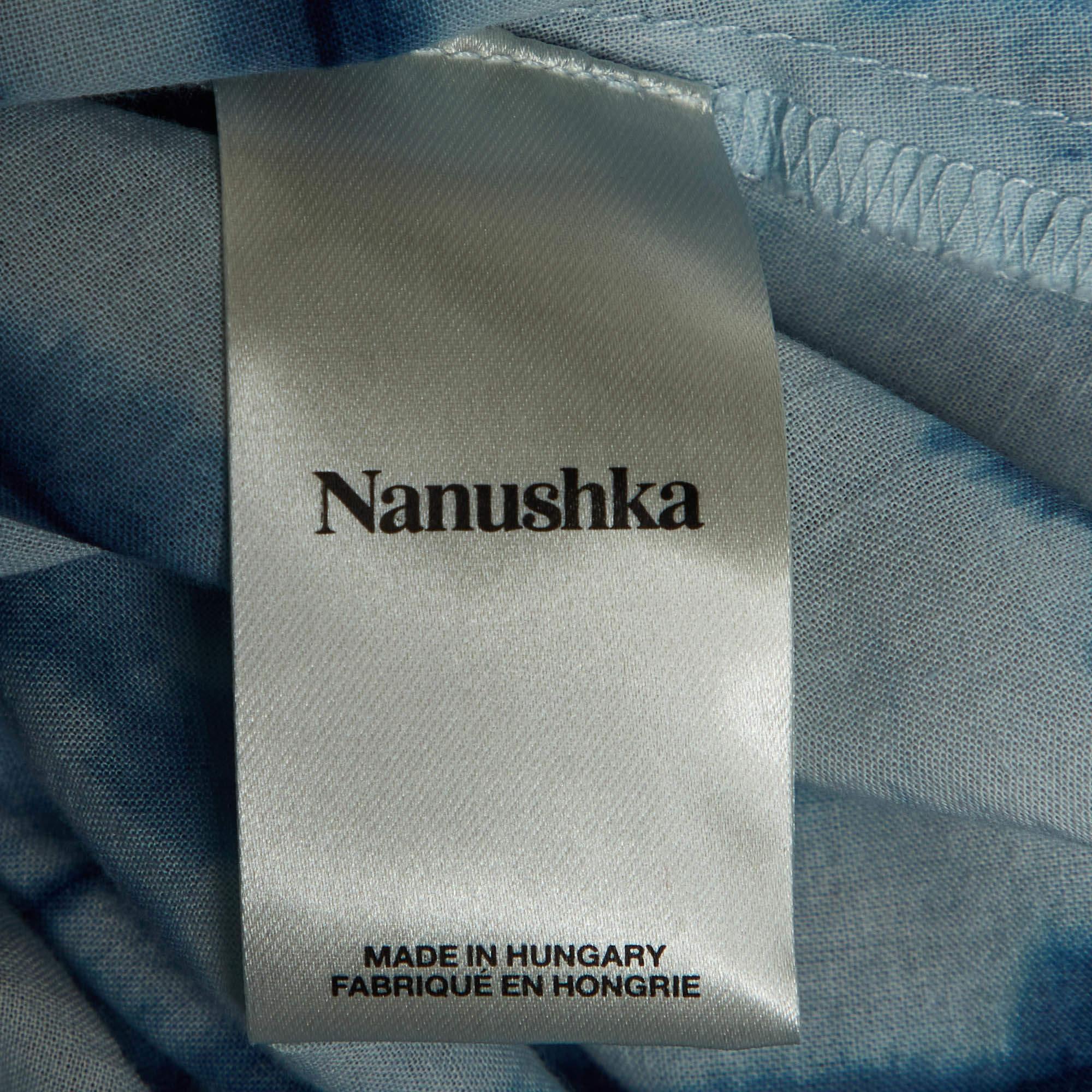 Nanushka Blu Stampa Tie-Dye  Abito lungo in cotone con cintura XS in vendita 3