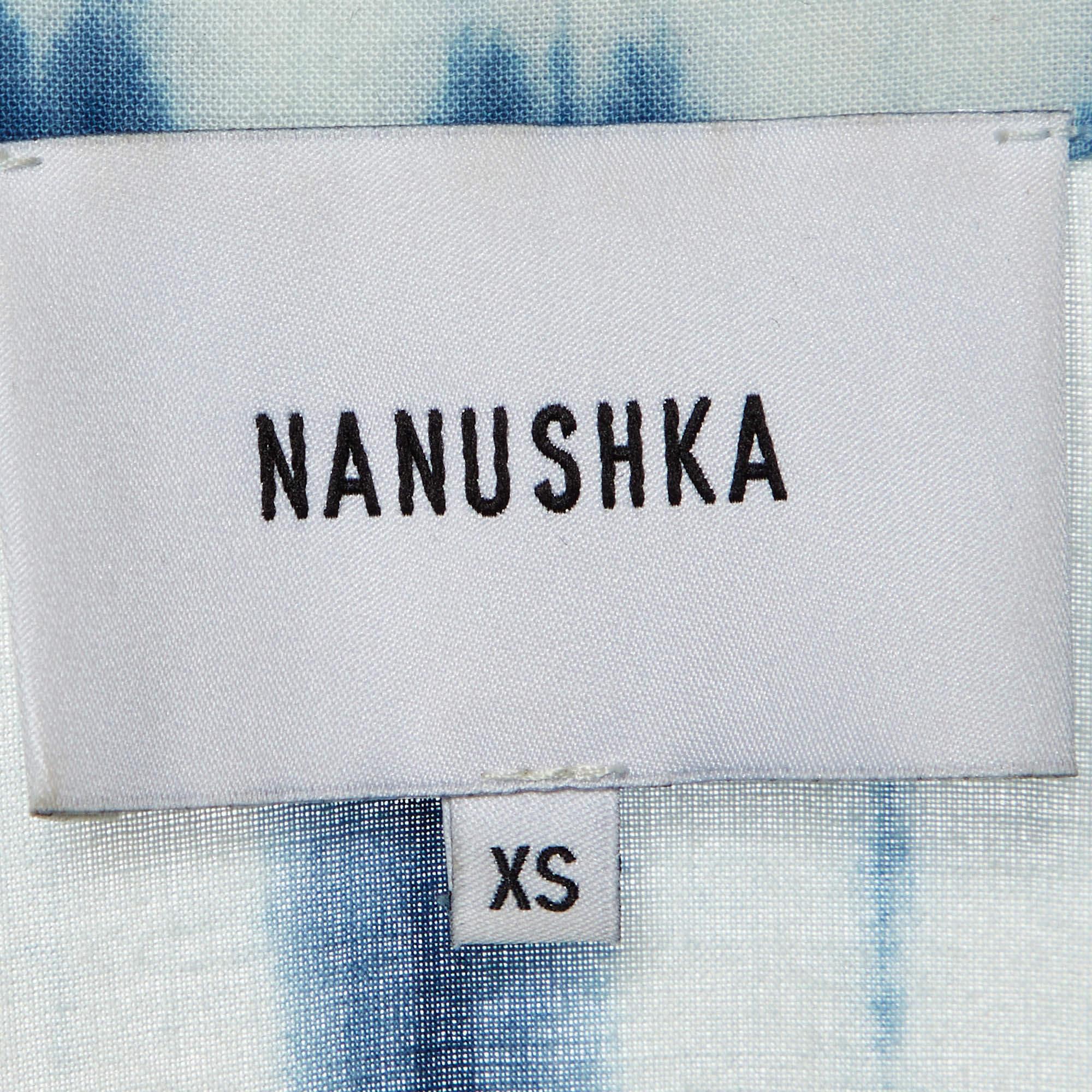 Nanushka Blu Stampa Tie-Dye  Abito lungo in cotone con cintura XS in vendita 4