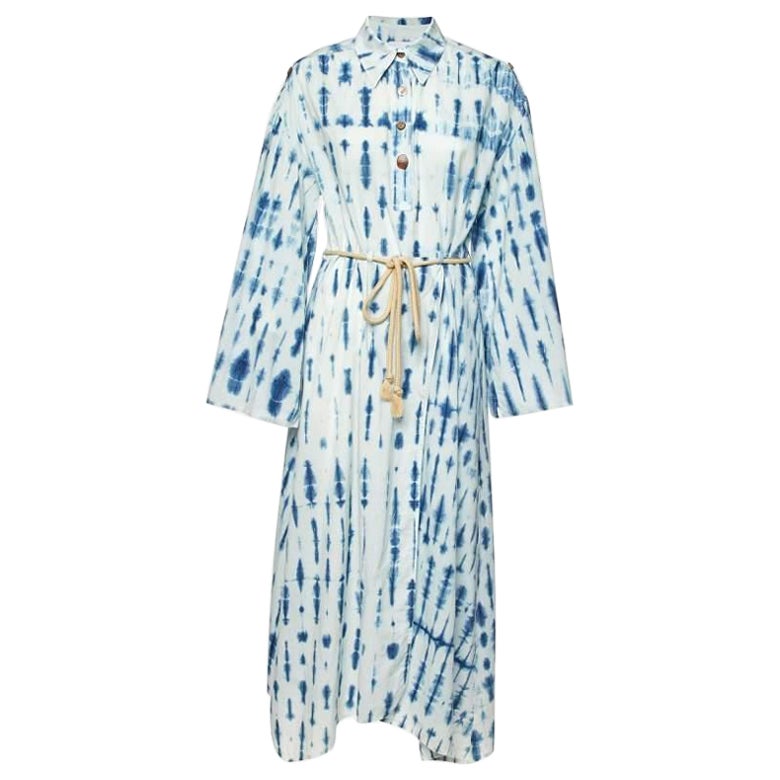 Nanushka Bleu Tie-Dye Print  Robe longue ceinturée en coton XS