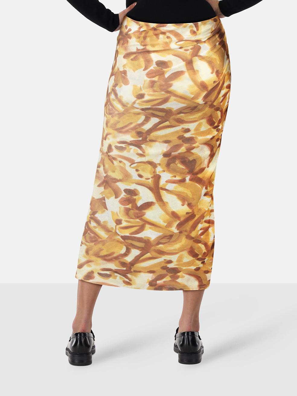 CONDITION is Very Good. Hardly any visible wear to the skirt is evident on this used NANUSHKA designer resale item.
 

 

 

 Details
 

 

 Brown
 

 Polyester
 

 Skirt
 

 Abstract pattern
 

 Midi
 

 Stretchy
 

 Side leg slit
 

 Front cross