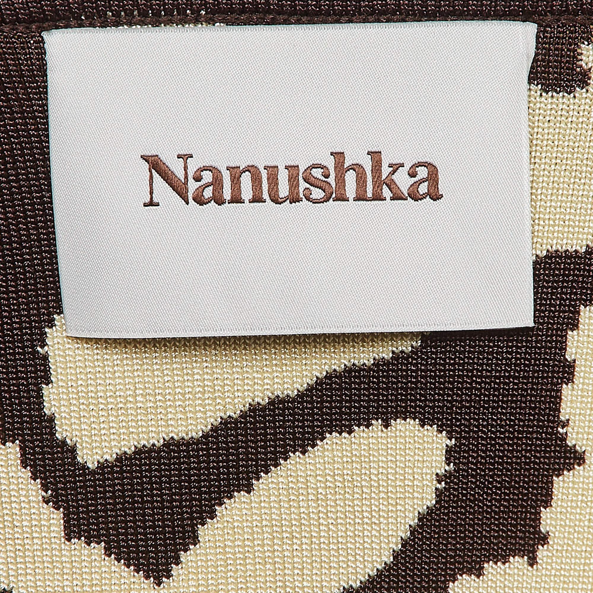 Nanushka Set gonna e top in maglia a coste con stampa animale marrone M. L.A. In condizioni ottime in vendita a Dubai, Al Qouz 2