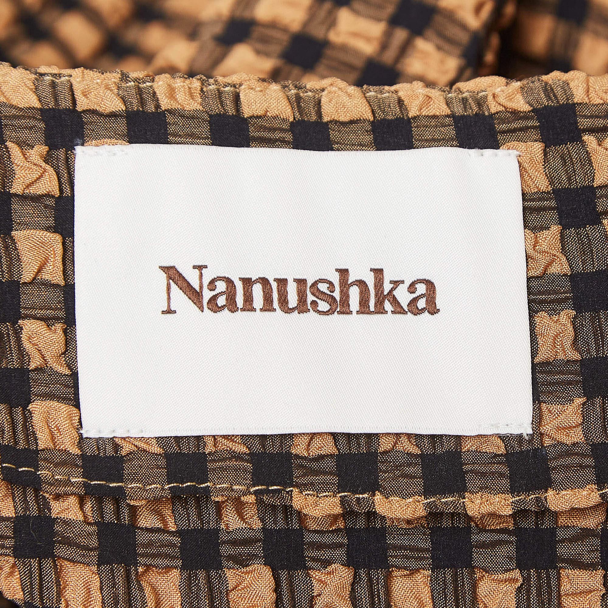 Nanushka - Set gonna e top in seersucker a quadri marroni I.L.A. in vendita 1