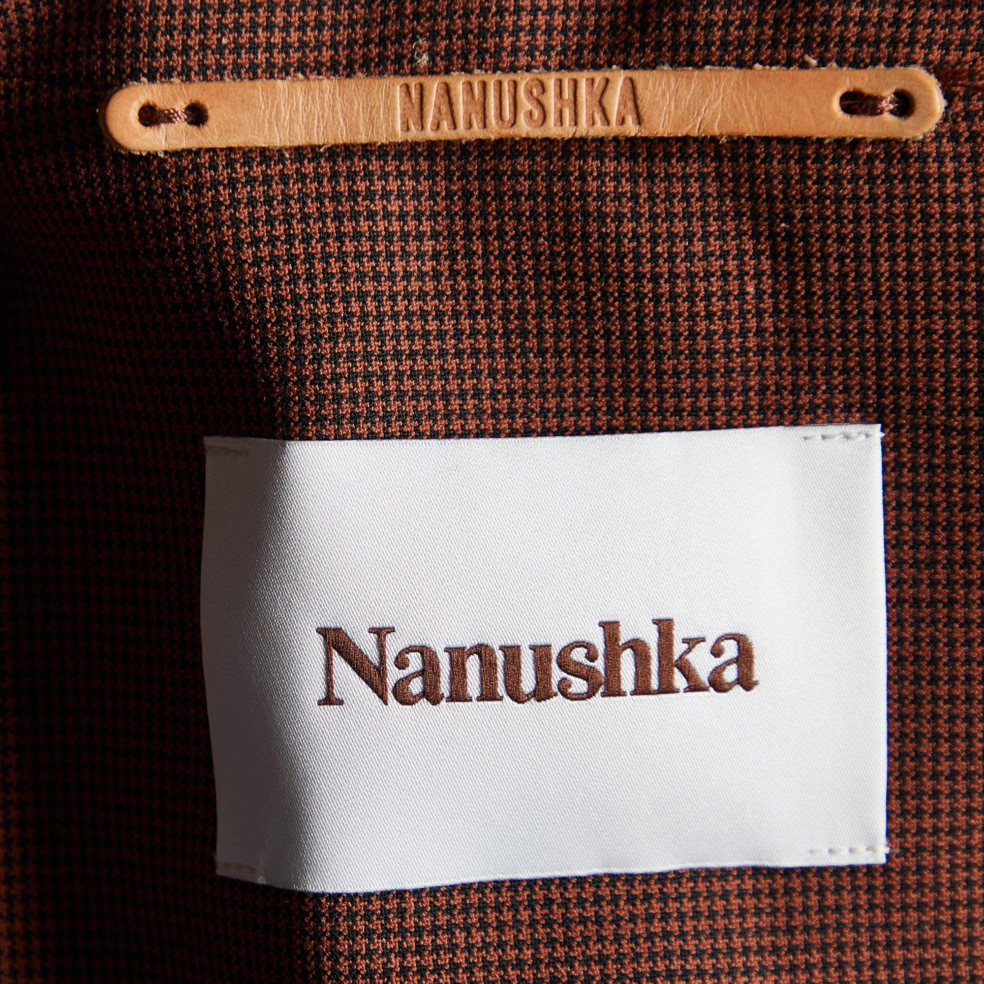Nanushka Brown Houndstooth Honor Belted Blazer S In Excellent Condition For Sale In Dubai, Al Qouz 2
