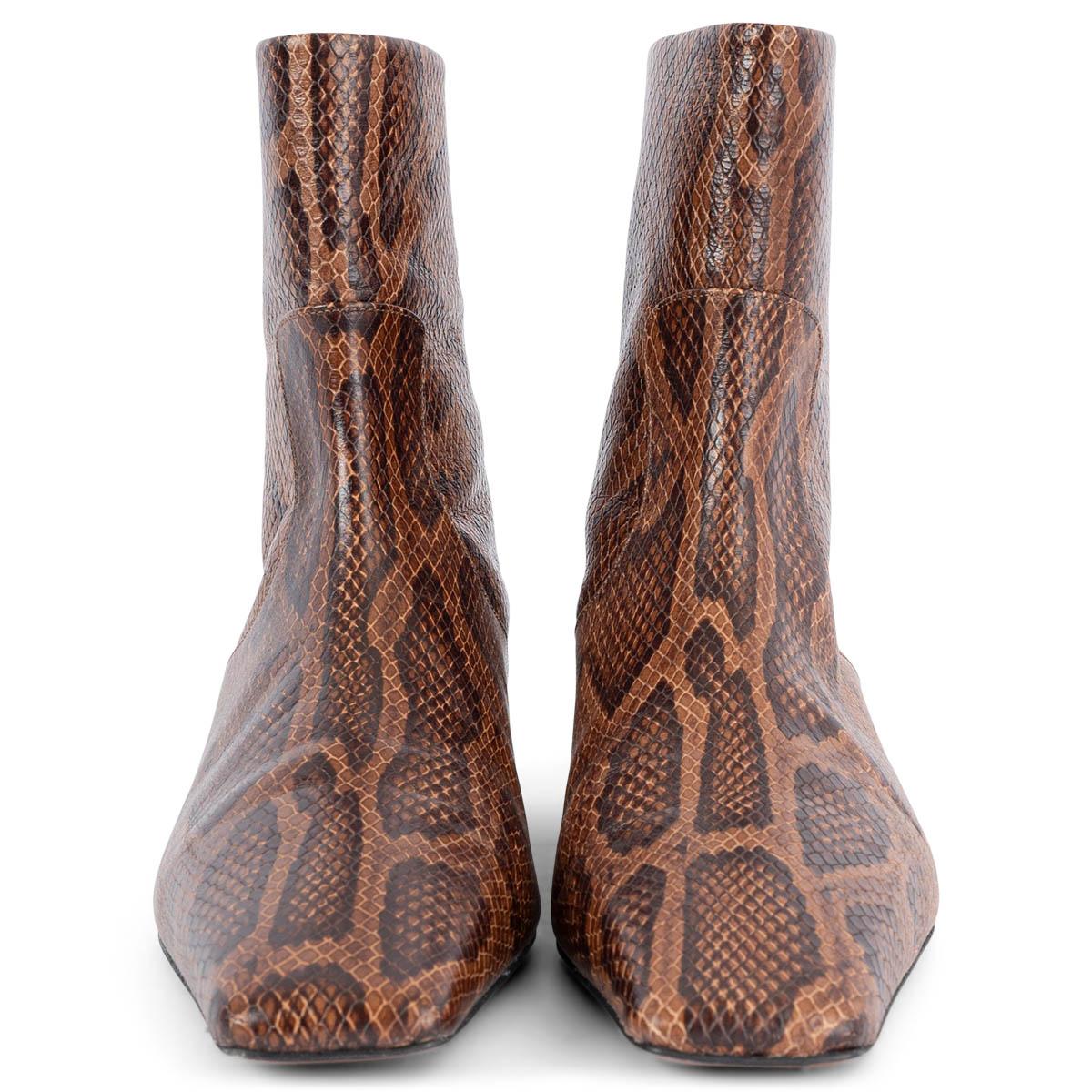 100% authentic Nanushka Tamal snake effect ankle boots in brown and espresso brown leather. Open with a back zip. Brand new. 

Measurements
Imprinted Size	38
Shoe Size	38
Inside Sole	25cm (9.8in)
Width	7.5cm (2.9in)
Heel	2cm (0.8in)
Shaft	18cm
