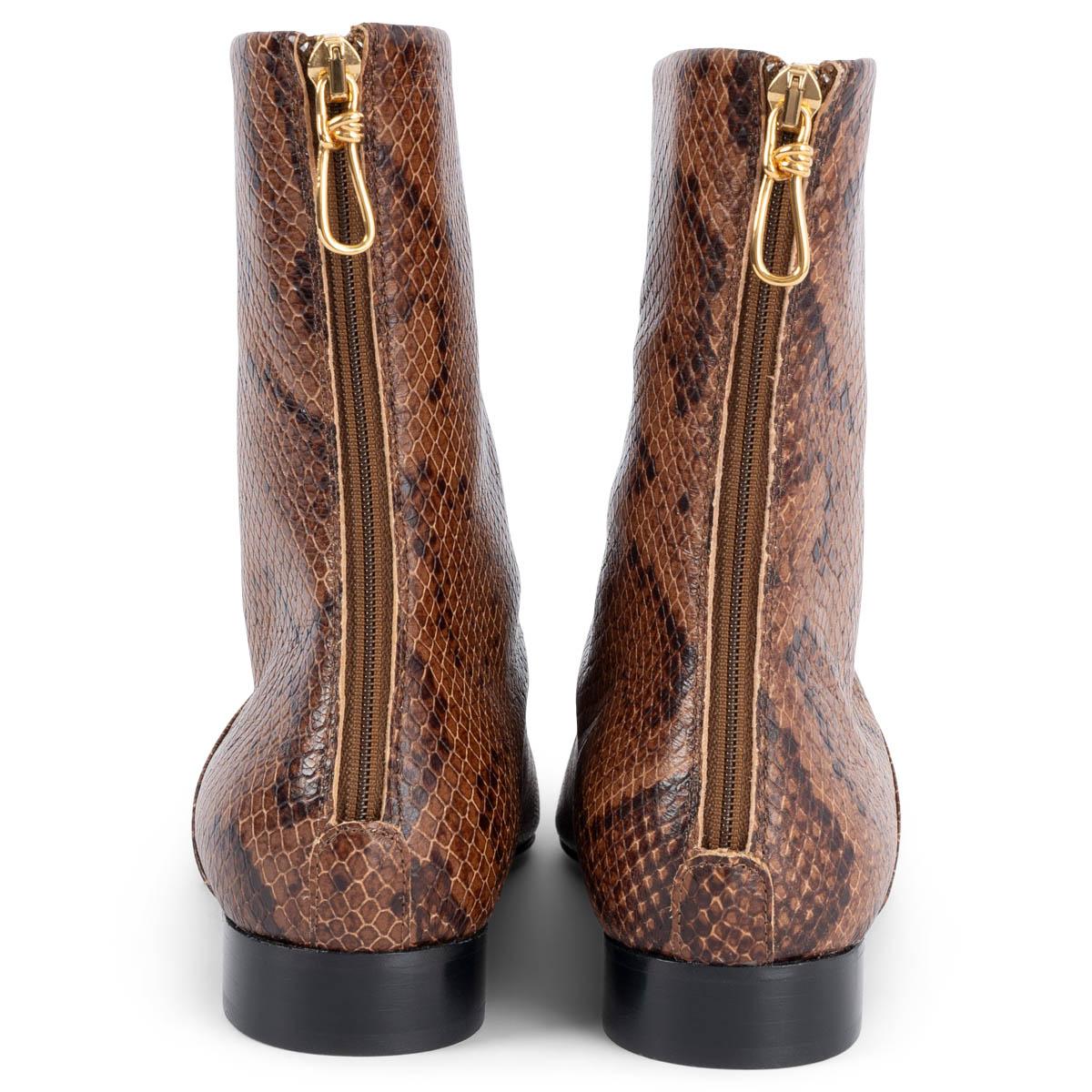 NANUSHKA brown leather TAMAL SNAKE-EFFECT Ankle Boots Shoes 38 In New Condition For Sale In Zürich, CH