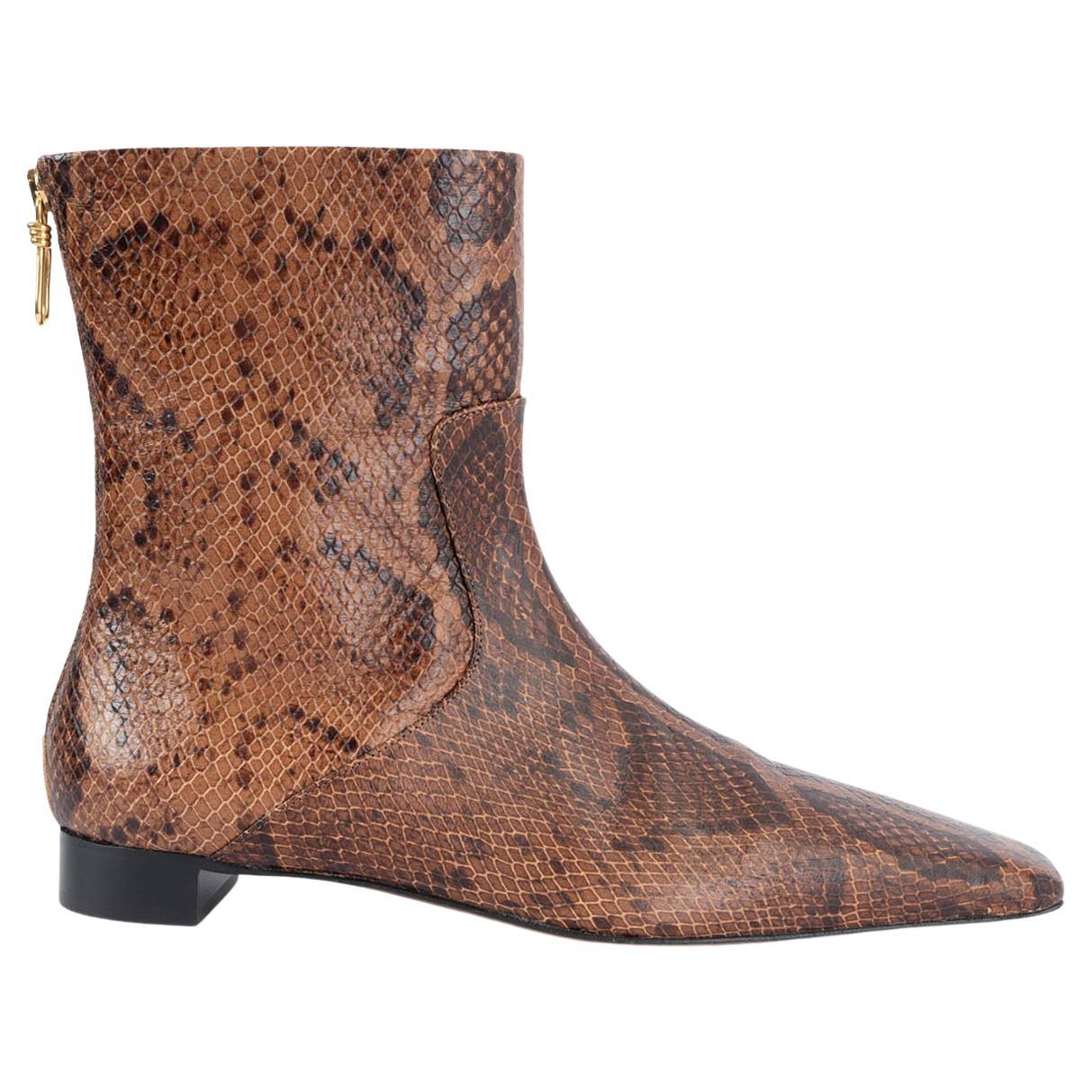 NANUSHKA brown leather TAMAL SNAKE-EFFECT Ankle Boots Shoes 38 For Sale