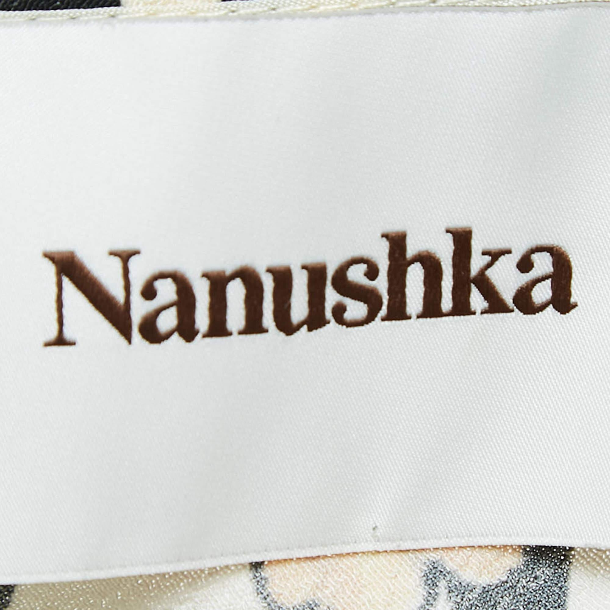 Nanushka - Robe midi asymétrique en crêpe crème imprimé animal floral XS Pour femmes en vente