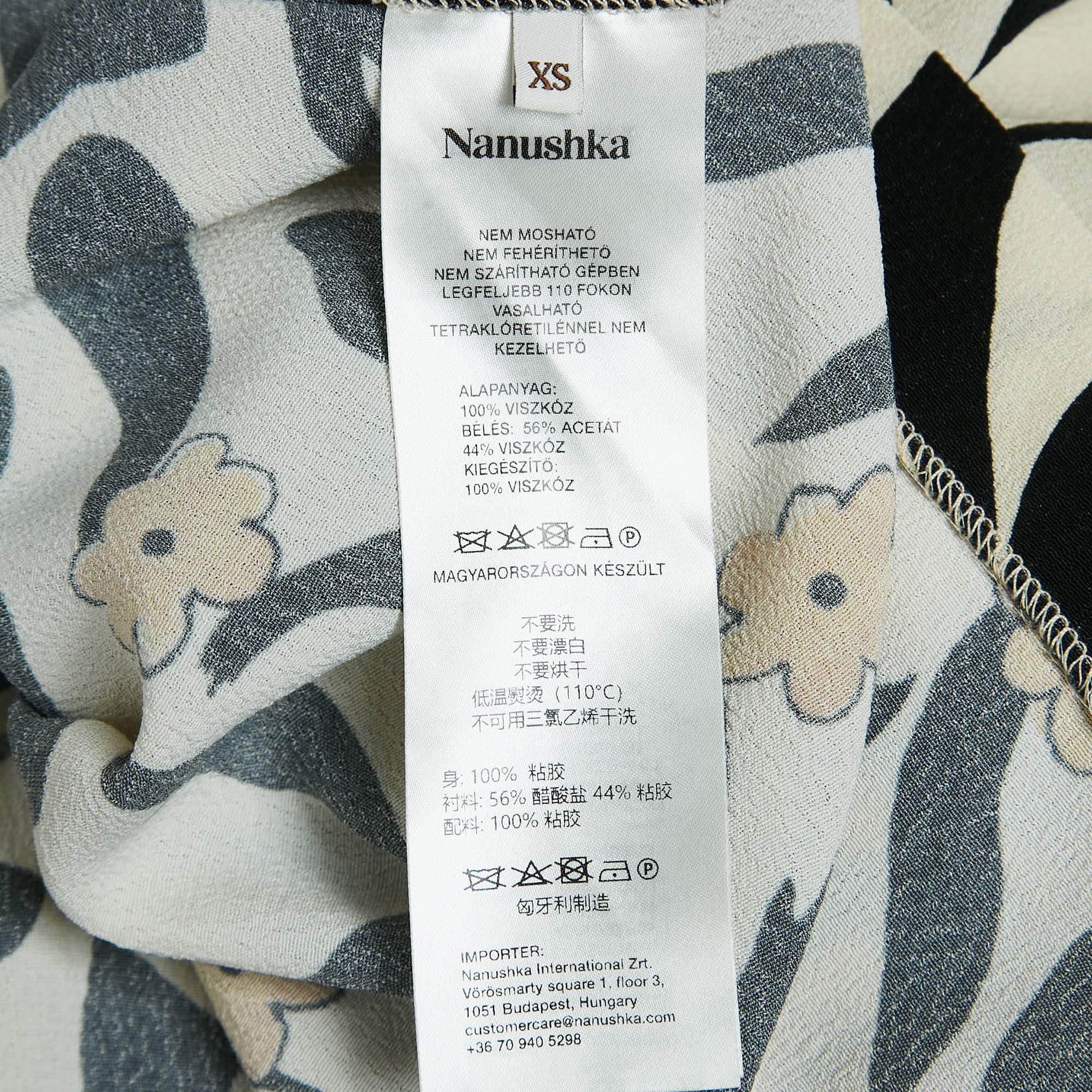 Nanushka - Robe midi asymétrique en crêpe crème imprimé animal floral XS en vente 1