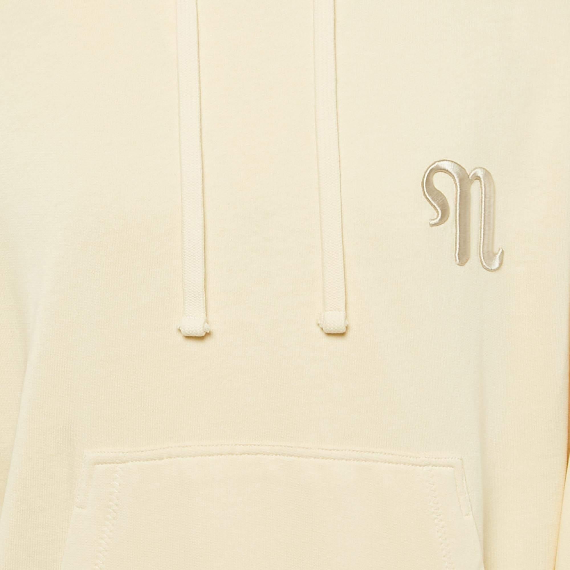 White Nanushka Cream n Embroidered Cotton Knit Hoodie S For Sale