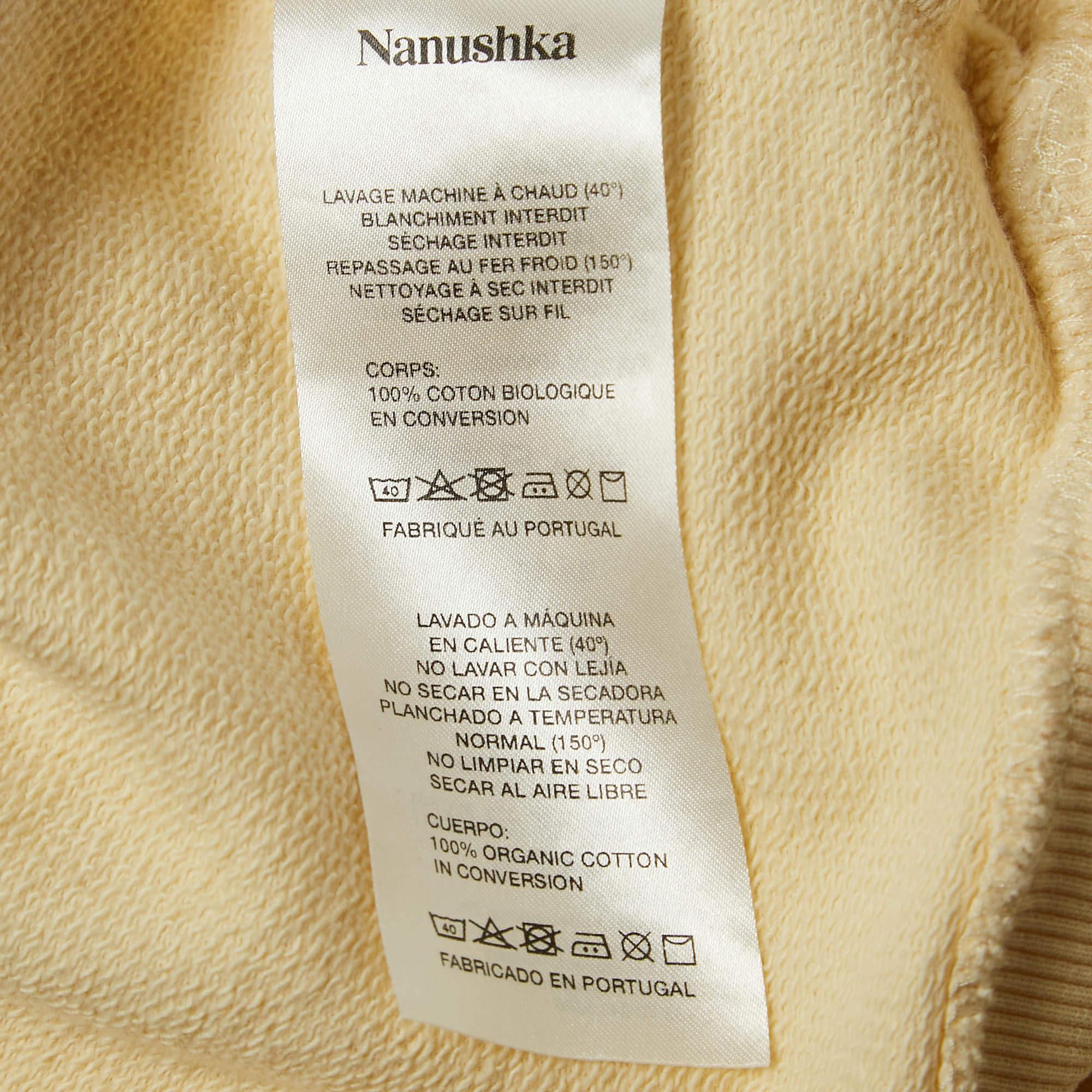 Nanushka Cream n Embroidered Cotton Knit Hoodie S For Sale 1