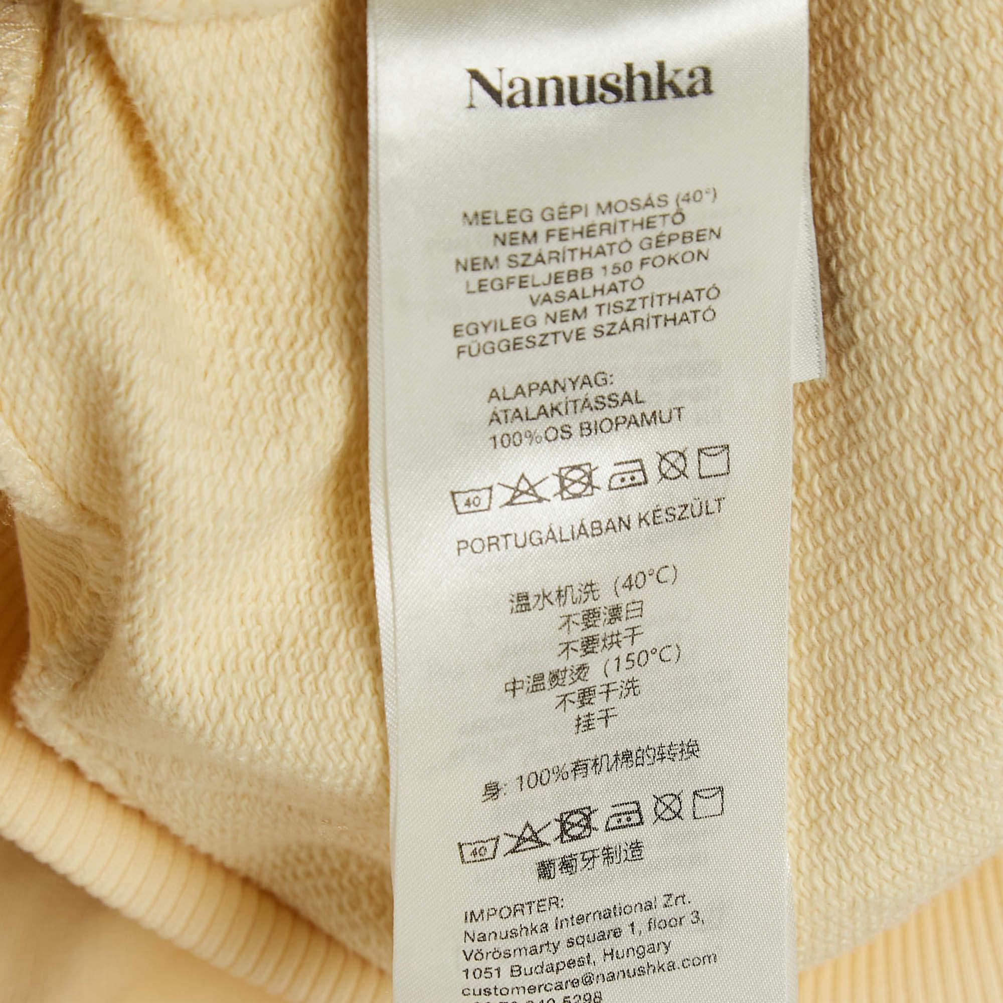 Nanushka Cream n Embroidered Cotton Knit Hoodie S For Sale 2