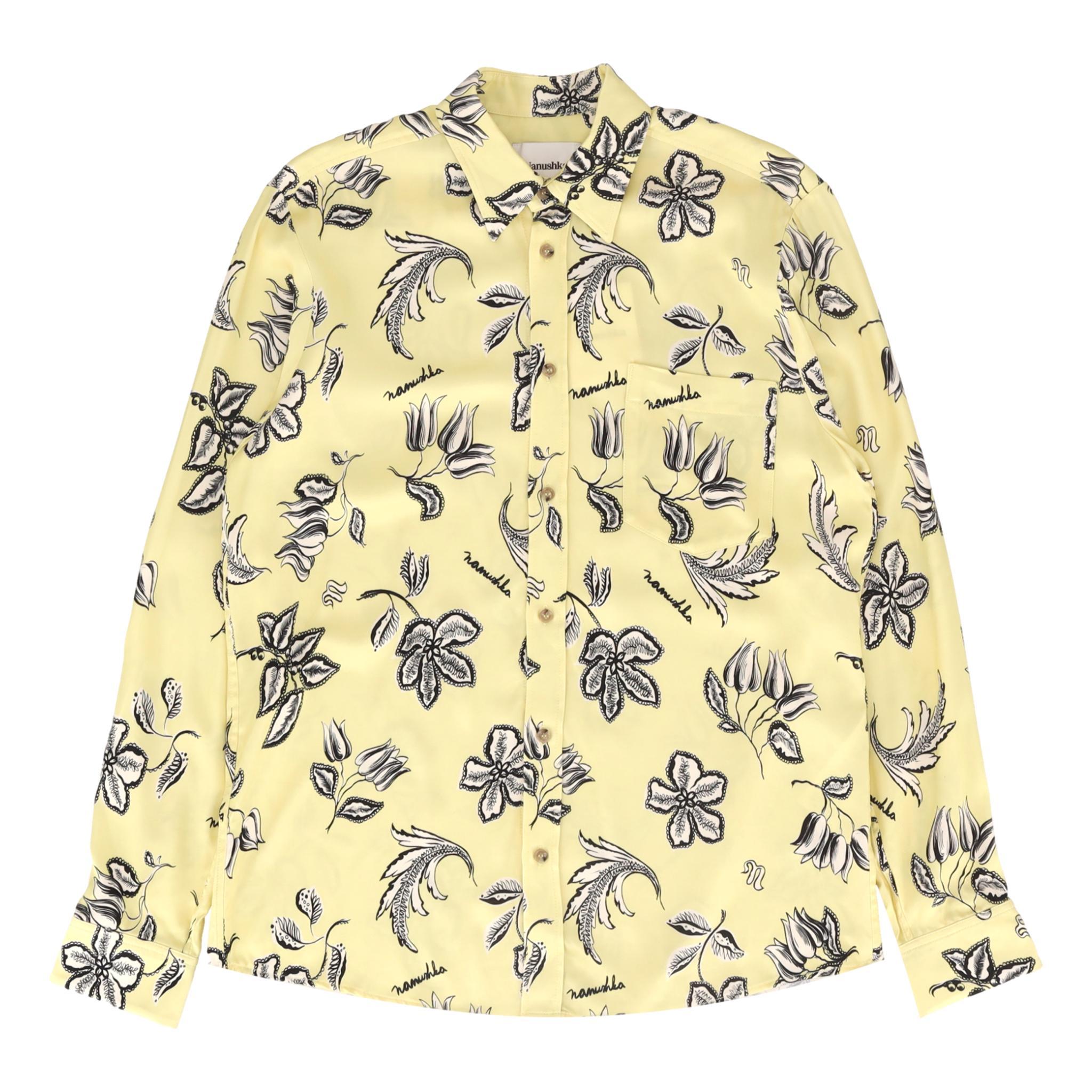 Uomo Nanushka: completo camicia e pantaloni in raso con stampa floreale in vendita
