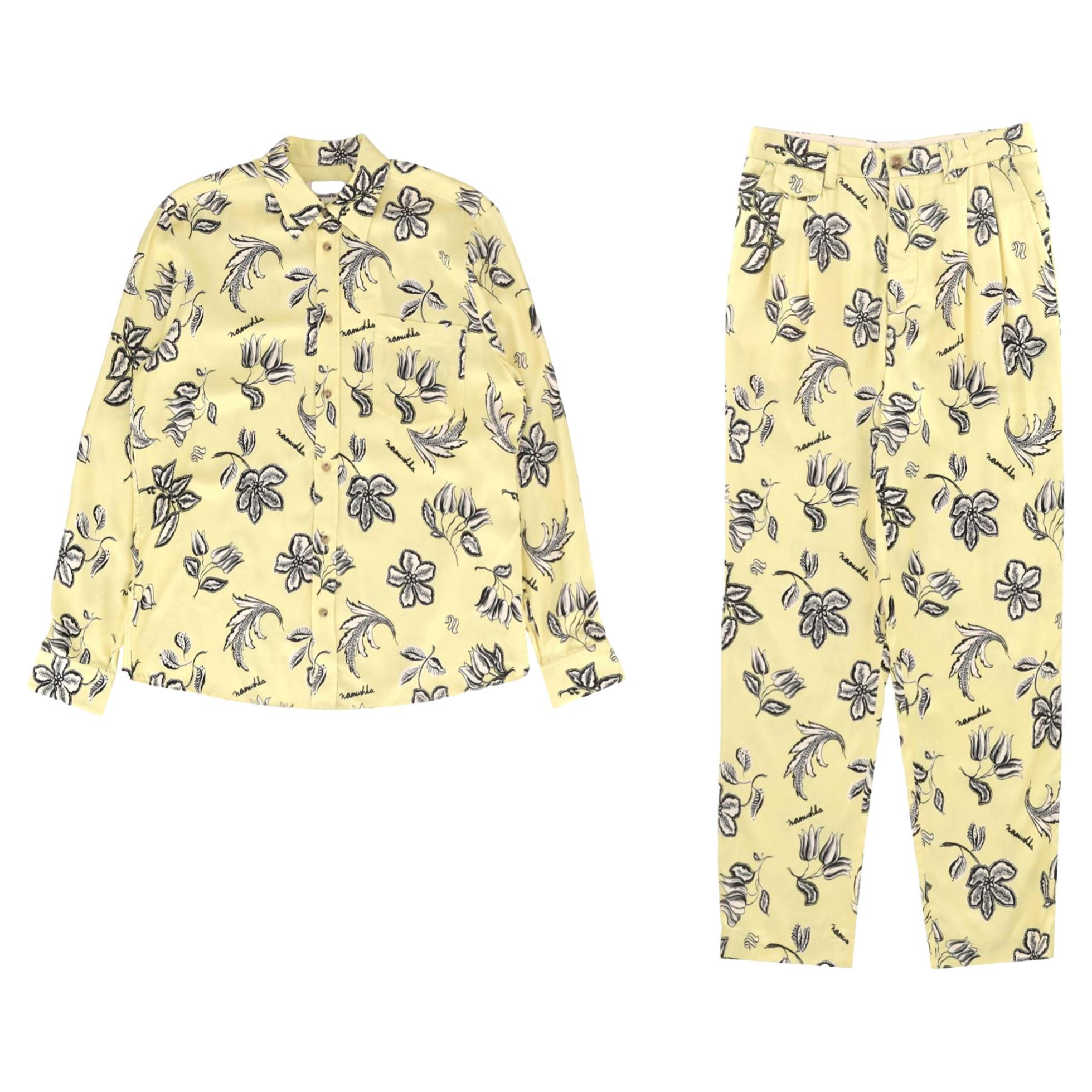 Nanushka - Ensemble chemise et pantalon en satin imprimé floral