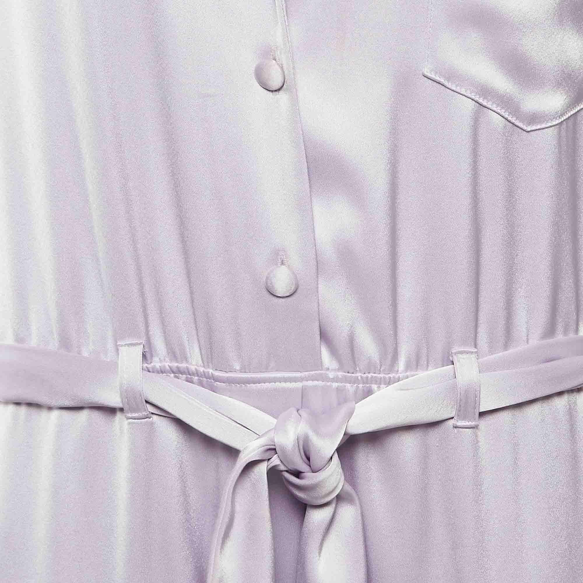 Women's Nanushka Light Purple Satin Belted Yuma Jumpsuit L For Sale